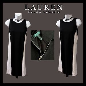 Lauren Ralph Lauren Petites PM Black Two-Tone Sleeveless Sʜɪꜰᴛ Dress